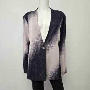 Misook Cardigan Jacket Abstract Jacquard Knit Size XL Purple Ombre One Button